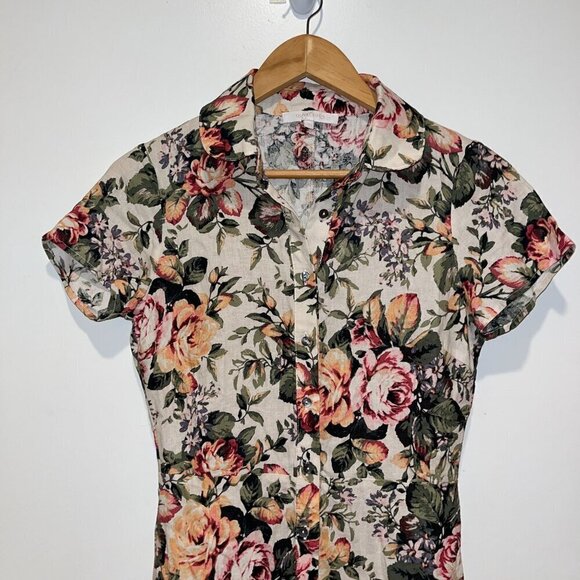 Olivacius Floral Short-Sleeve Button-Up Mini Dress Women size Small - Picture 2 of 7